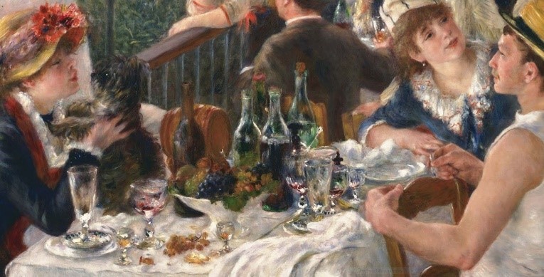 Close up detail of the table layout in the center of the composition